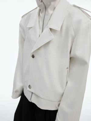 Cropped PU Biker Jacket with Deconstructed Details - main image 2