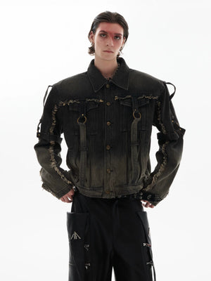 Washed Raw-Edge Cotton Denim Jacket With Webbing - main image 1