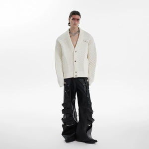 Textured V-Neck Cardigan Sweater | Relaxed Unisex Fit - main image 4