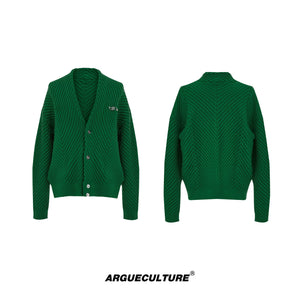 Textured V-Neck Cardigan Sweater | Relaxed Unisex Fit - Green