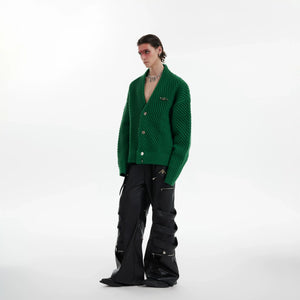 Relaxed Ribbed V-Neck Cardigan Sweater | Unisex - main image 3