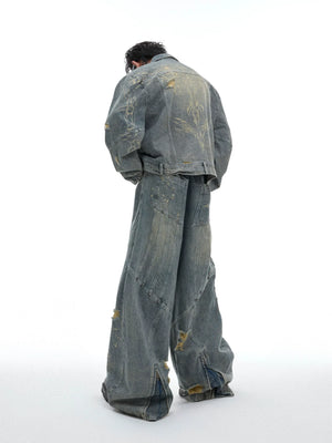 Washed Deconstructed Denim Jacket with Zip Front - main image 3