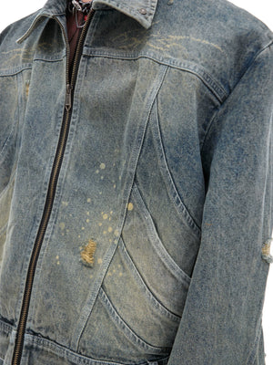 Washed Deconstructed Denim Jacket with Zip Front - main image 4