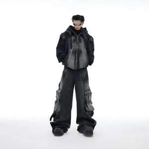 Pleated Washed Utility Jeans With Multiple Pockets - main image 4
