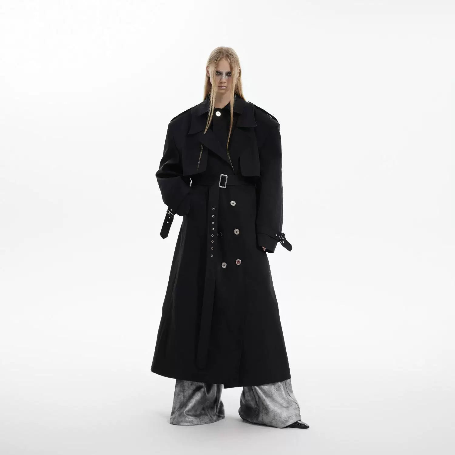 Unisex Deconstructed Double-Breasted Long Coat - main image 1