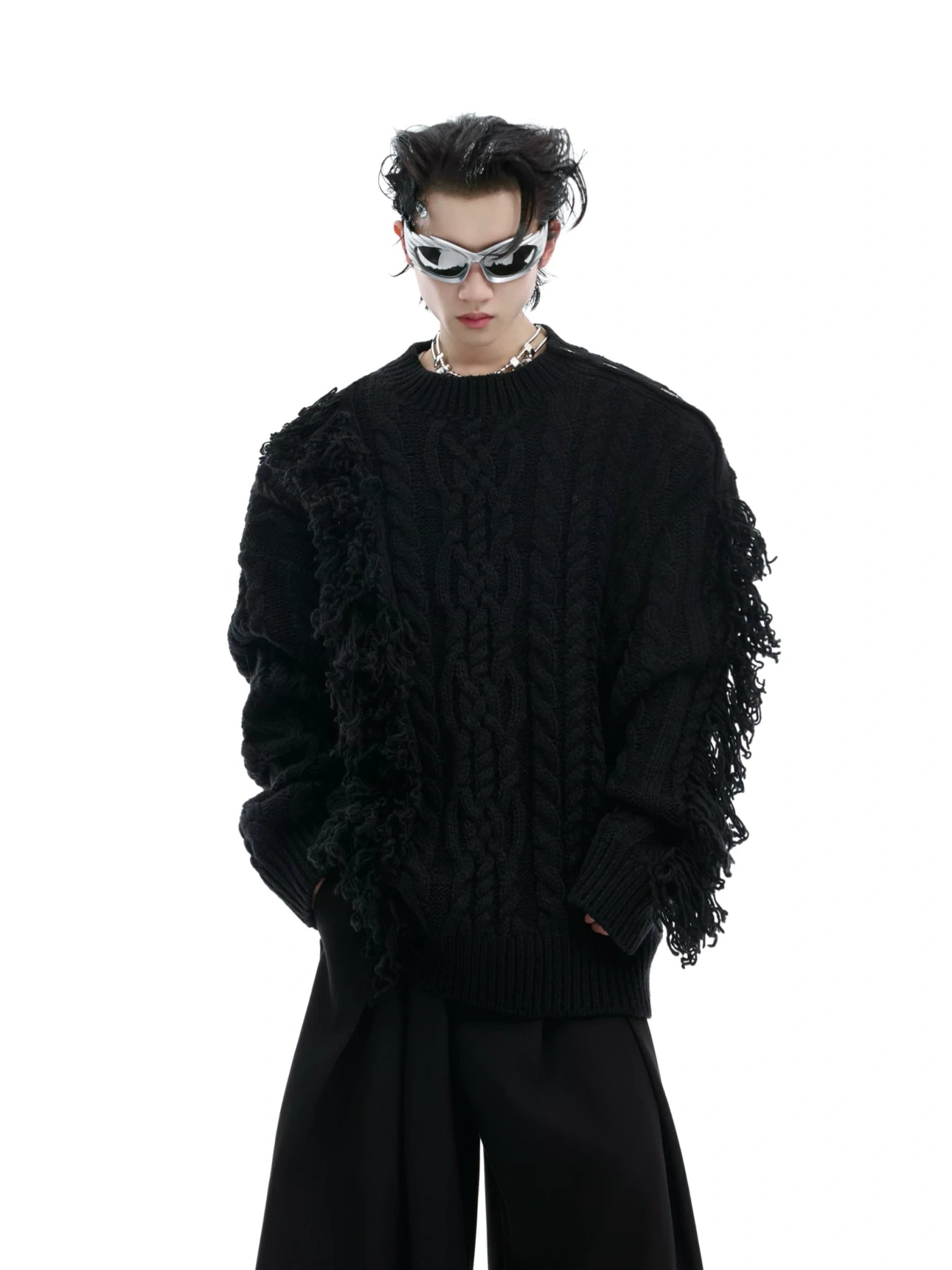 Irregular Fringe Button Knit Sweater | Relaxed Fit - main image 2