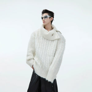 Split-Neck Oversized Knit Sweater in Beige or Gray - main image 1