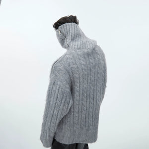 Split-Neck Oversized Knit Sweater in Beige or Gray - main image 5
