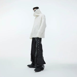 Split-Neck Oversized Knit Sweater in Beige or Gray - Beige
