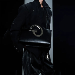 Black PU Trapezoid Shoulder Bag with Metal Handle - main image 2