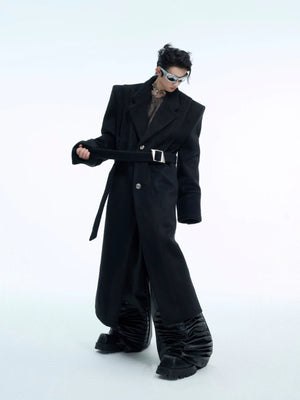 Deconstructed Padded-Shoulder Wool Coat | Relaxed Fit - main image 5