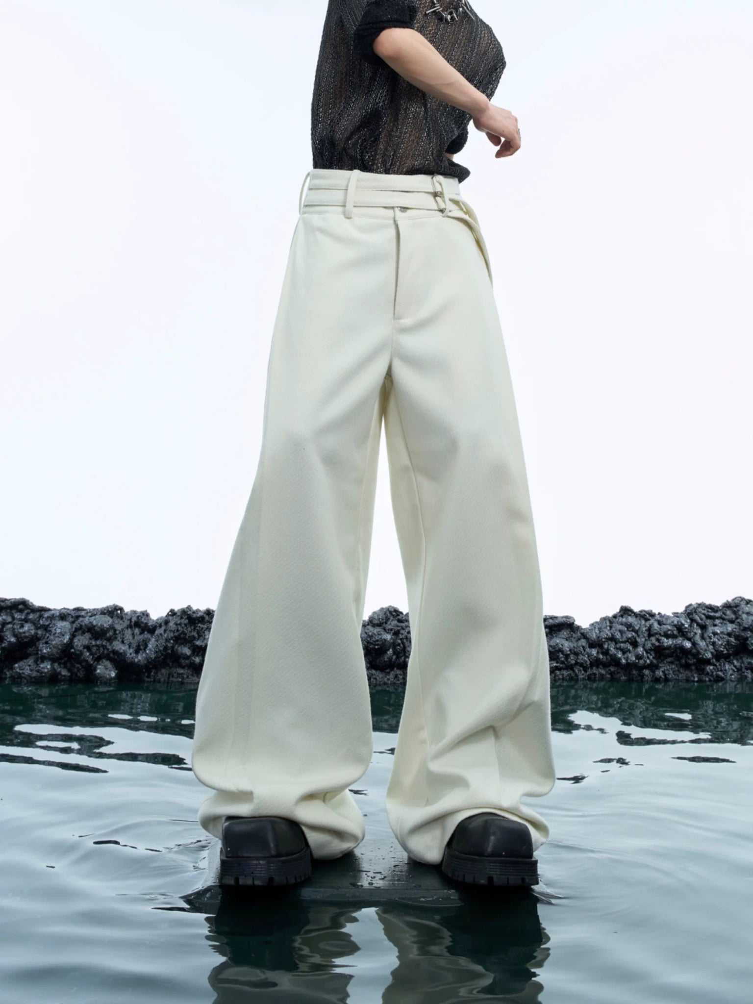 Relaxed Straight-Leg Trousers in Polyester-Acrylic Blend - main image 1