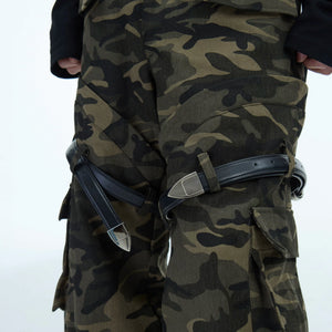 Green Camouflage Belted Cargo Pants | Streetwear - main image 3
