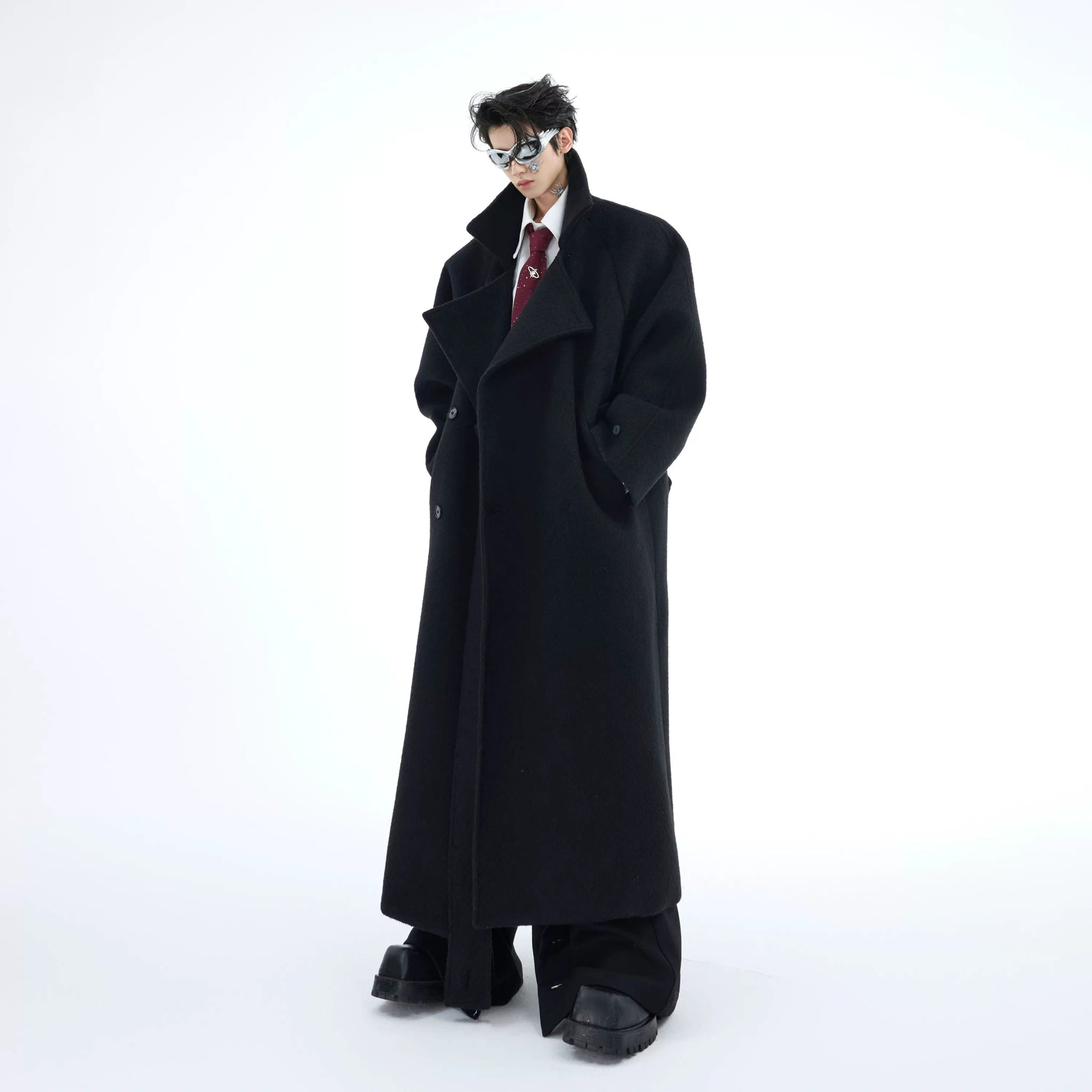 Longline Wool-Blend Overcoat with Dropped Shoulders - main image 1