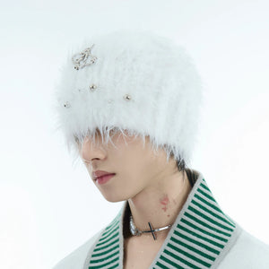 Fuzzy Knit Flat-Brim Hat with Geometric Color Blocking - main image 3