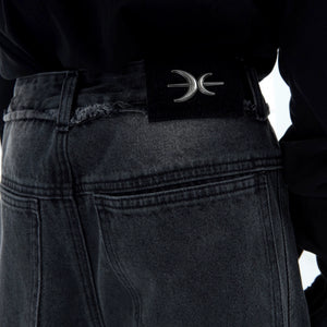 Washed Water-Ripple Frayed Straight-Leg Jeans - main image 3