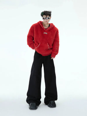 Hooded Pearl-Trim Sweater | Relaxed Faux-Mink Style - main image 5
