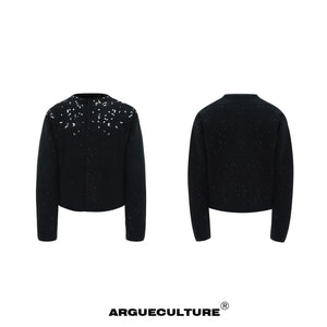 Rhinestone Snowflake Cardigan Sweater | Relaxed Fit - Black