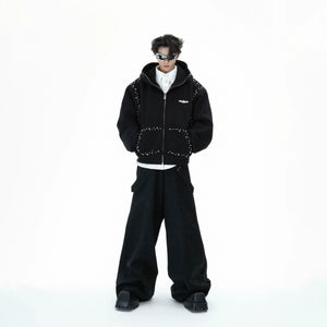 Pearl-Trim Zip Hoodie Jacket | Relaxed Streetwear - main image 4