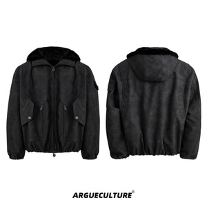 Reversible Hooded Padded Jacket | Relaxed Fit - Black