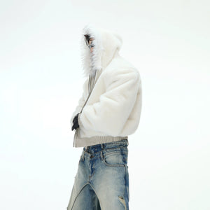 Reversible Hooded PU Padded Jacket in Black or Beige - main image 3