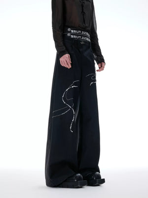 Wide-Leg Trousers with Snake Logo and Pearl Chain - main image 2