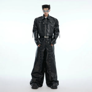 Deconstructed Metal Detail Cropped PU Jacket - main image 3