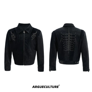 Snake-Texture PU Patchwork Jacket | Zip Streetwear - Black Boxy Fit
