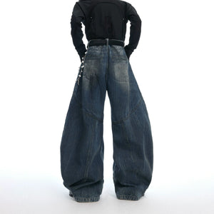 Deconstructed Washed Wide-Leg Jeans with Metal Chain - main image 2