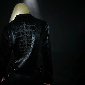Snake-Texture Studded PU Cropped Jacket | Unisex - main image 1