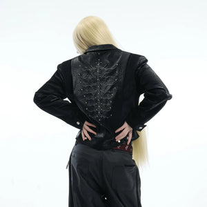 Snake-Texture Studded PU Cropped Jacket | Unisex - main image 2