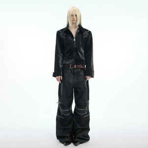 Snake-Texture Studded PU Cropped Jacket | Unisex - main image 3