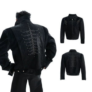 Snake-Texture Studded PU Cropped Jacket | Unisex - Boxy Black
