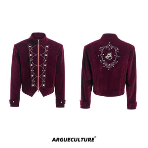 Fine-Glitter Metal Button Jacket | Loose Short Fit - Red