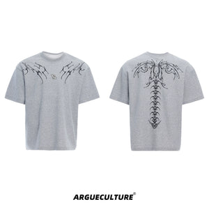 Spinal Bone Embroidered Oversized T-Shirt | Argue - Gray
