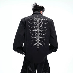 Embroidered Bone Motif Shirt | Relaxed Cotton Button-Up - main image 3