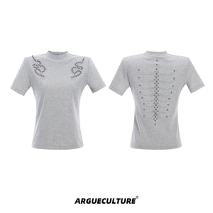 Spine Embroidered Fitted T-Shirt | Unisex Streetwear - Gray Top