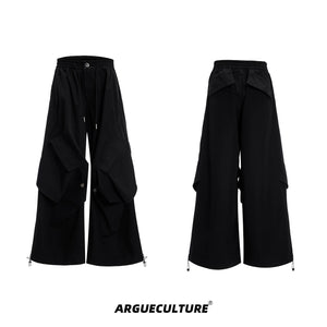 Irregular Drawstring Vest and Bottoms Set - Black Pants