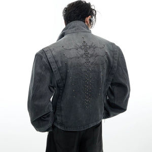Cropped Washed Rivet Denim Jacket | Argue Culture - main image 1
