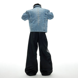 Cropped Washed Rivet Denim Jacket | Argue Culture - main image 4