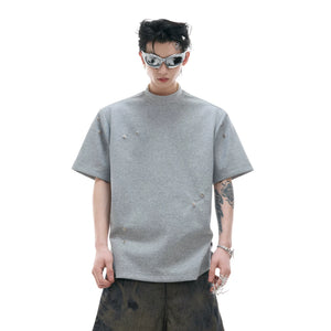 Pleated Boxy Cotton T-Shirt with Metal Details - main image 1