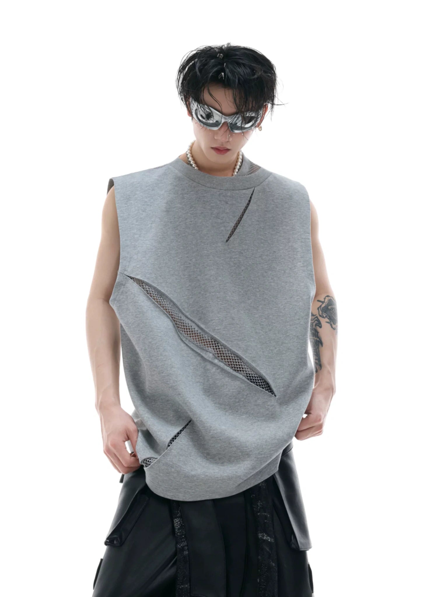 Hollow Mesh Sleeveless Vest | Avant-Garde Streetwear - main image 2