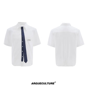 Relaxed Double-Collar Tie Shirt in Lavender - White