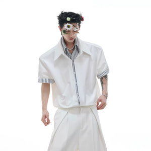 Relaxed Striped Faux Two-Piece Short-Sleeve Shirt - main image 2