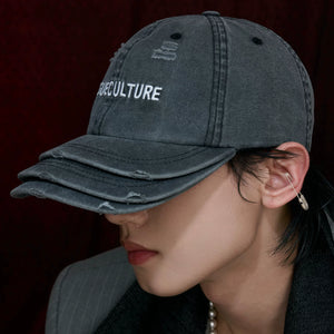 Washed Cotton Layered-Brim Baseball Cap in Gray - main image 5