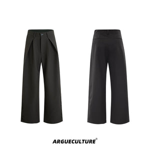 Embroidered Pleated Wide-Leg Trousers | Relaxed Fit - Dark Gray Trousers