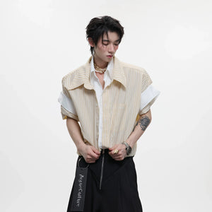 Layered Striped Short-Sleeve Shirt | Relaxed Fit - main image 2