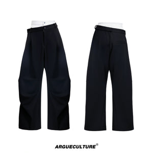 Color-Block Faux Two-Piece Hoodie Shirt Set for Men - Black Pants