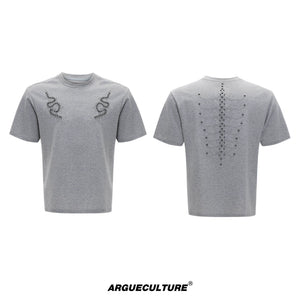 Studded Snake Spine Boxy T-Shirt | Argue Culture - Gray