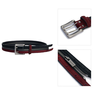 Black Red Horsehair Leather Belt | Double Metal Fastening - main image 1